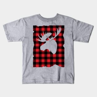 Winter Flannel Plaid Moose Kids T-Shirt